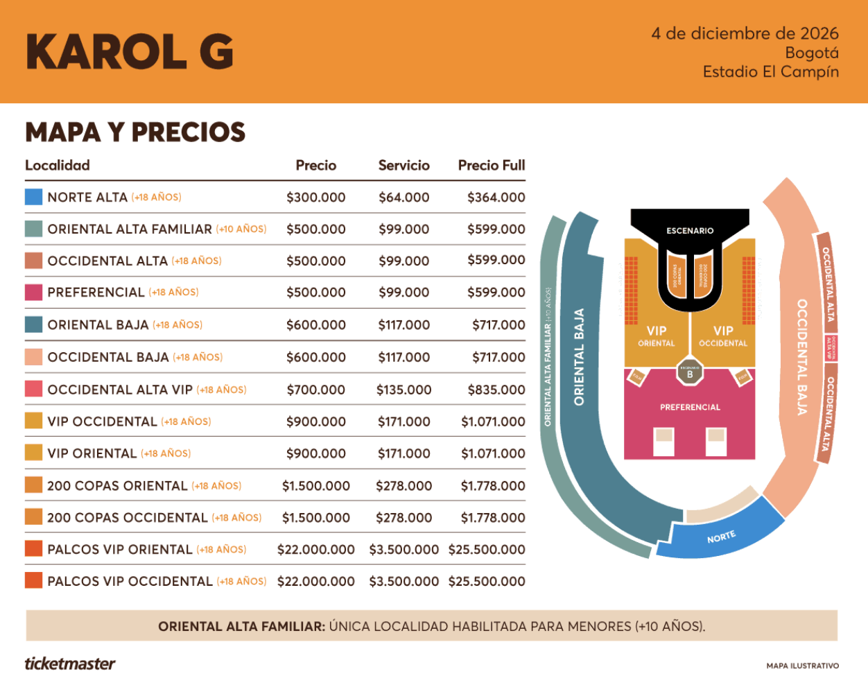 Precios y mapa Karol G