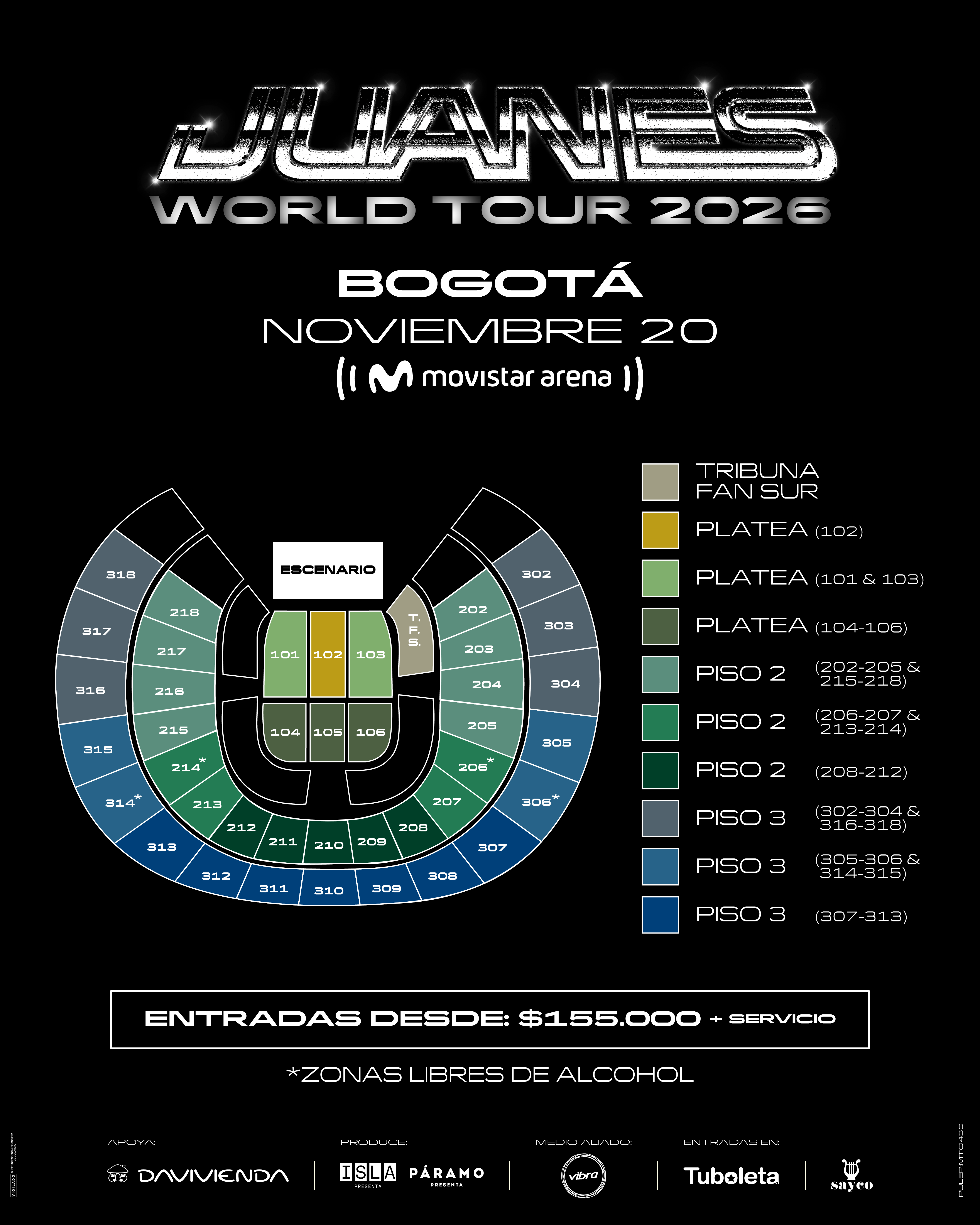 JUANES | WORLD TOUR 2026 - Venue Map [migrated:https://tuboleta.com/sites/default/files/2026-02/JUANES_MAPA_POST_0.png]