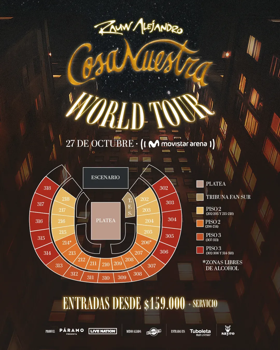 Map – RAUW ALEJANDRO - COSA NUESTRA WORLD TOUR - SEGUNDA FECHA