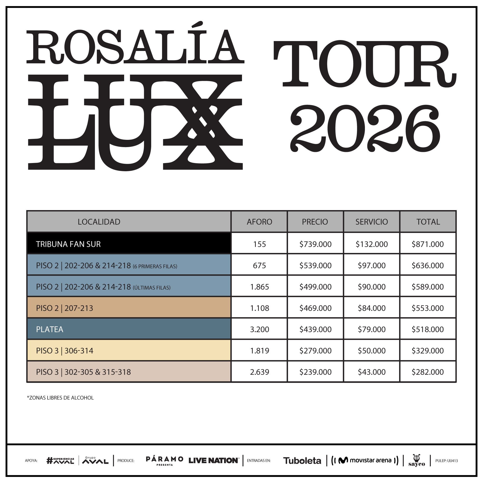 Rosalia Lux Tour - Price Chart [migrated:https://web.tuboleta.com/images/Eventos/Rosalia-Lux-Tour-2026/assets/img/Tabla-Precios.jpg]
