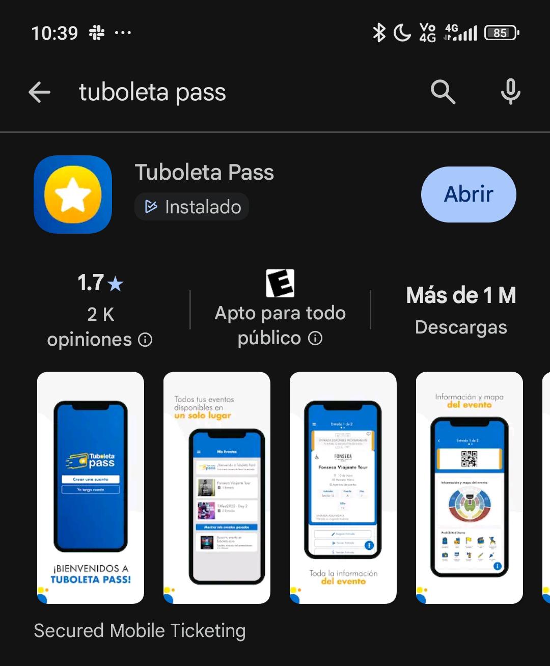 Tuboleta Pass app